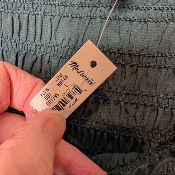 Madewell Green Smocked Square Neck Blouse Long Sleeve Women’s Large NWT - Picture 6 of 10